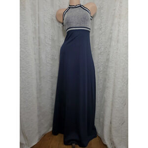 70's U.S.A. ILGWU UNION Long Maxi Dress MOD BLUE HALTER Formal Party SIZE 9